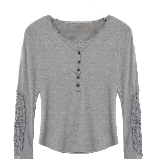 Lace Accented Henley Top | Elegant Women's Tops