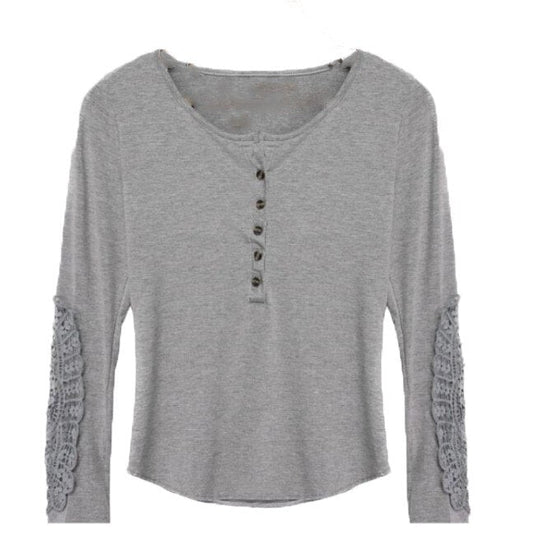 Lace Accented Henley Top | Elegant Women's Tops