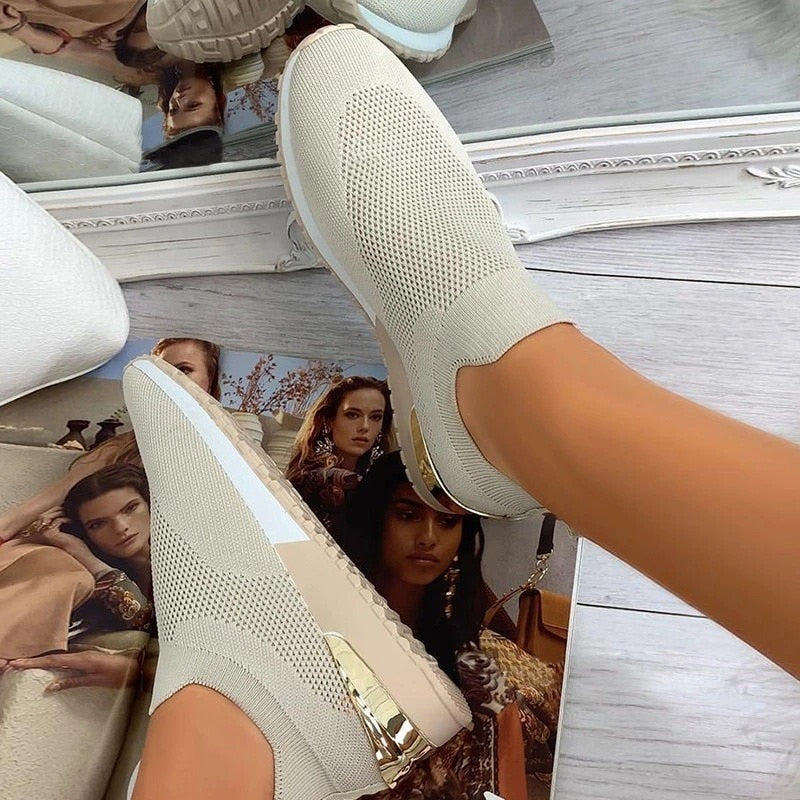 Luxe Comfort Knit Sneakers | Metallic Accent Sneakers