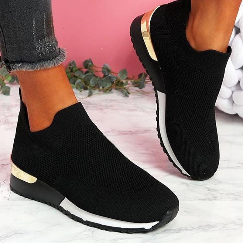 Luxe Comfort Knit Sneakers | Metallic Accent Sneakers
