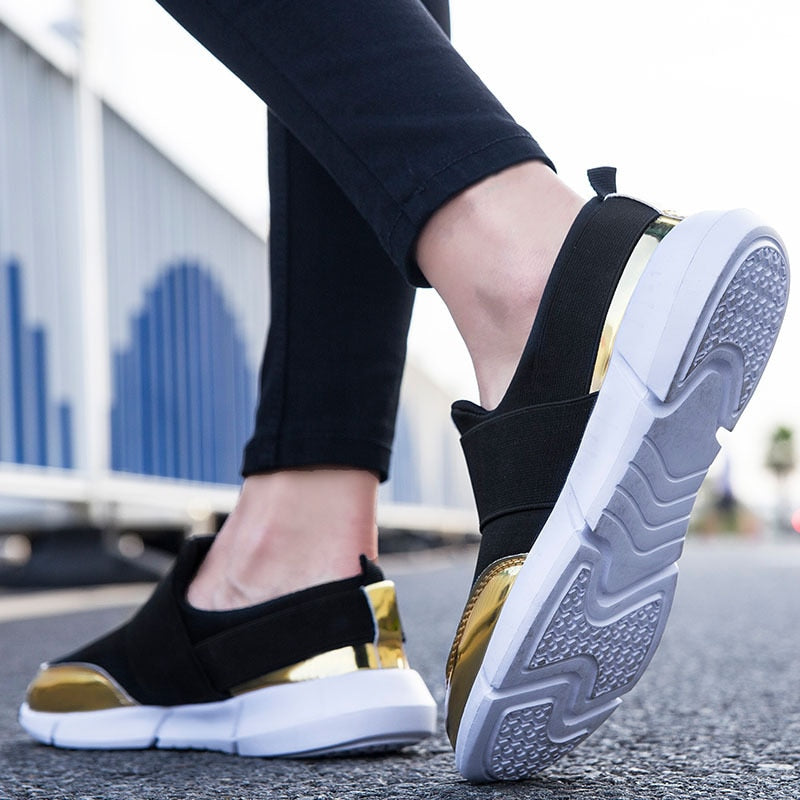 LuxeAthlete Slip-On Sneakers | Metallic Accent Fashion Sneakers