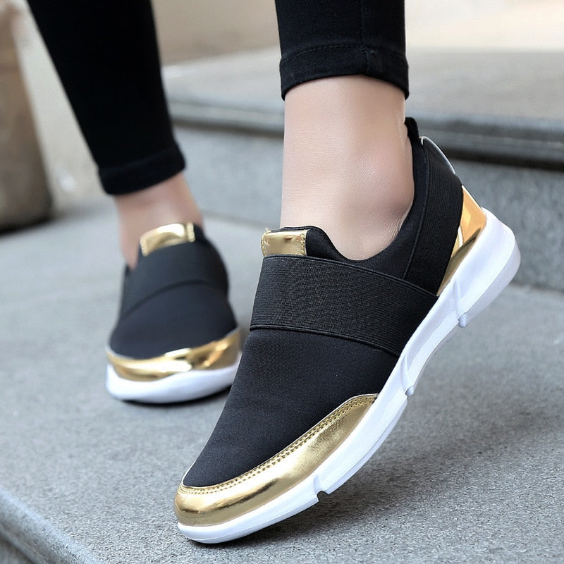 LuxeAthlete Slip-On Sneakers | Metallic Accent Fashion Sneakers
