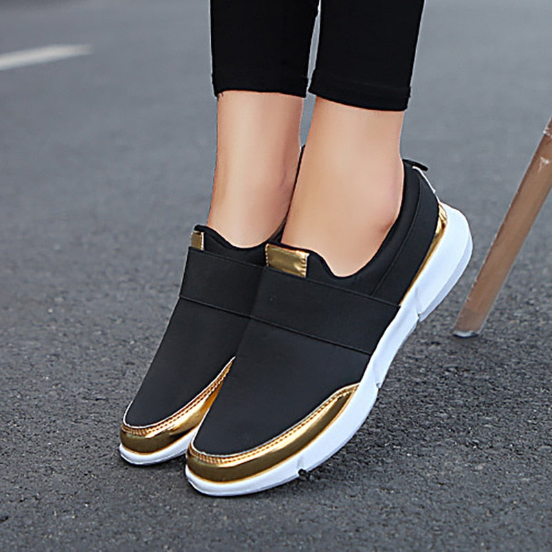 LuxeAthlete Slip-On Sneakers | Metallic Accent Fashion Sneakers