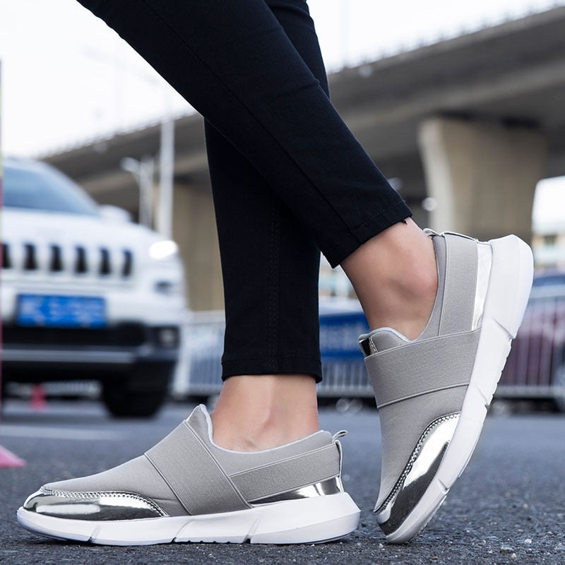 LuxeAthlete Slip-On Sneakers | Metallic Accent Fashion Sneakers
