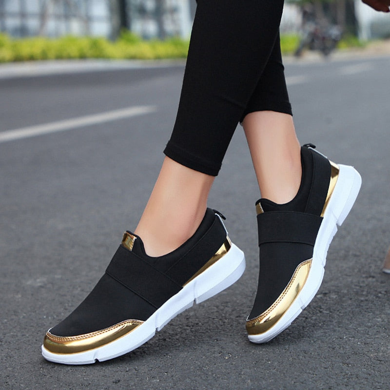 LuxeAthlete Slip-On Sneakers | Metallic Accent Fashion Sneakers