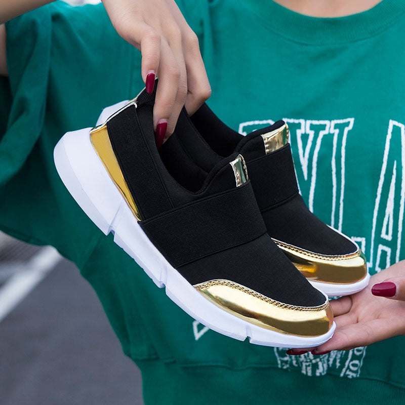 LuxeAthlete Slip-On Sneakers | Metallic Accent Fashion Sneakers