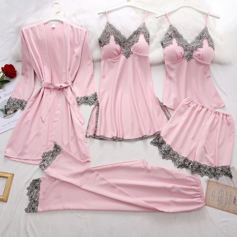 Luxurious Silk Sleepwear Set | Elegant Lace Trim Pajamas