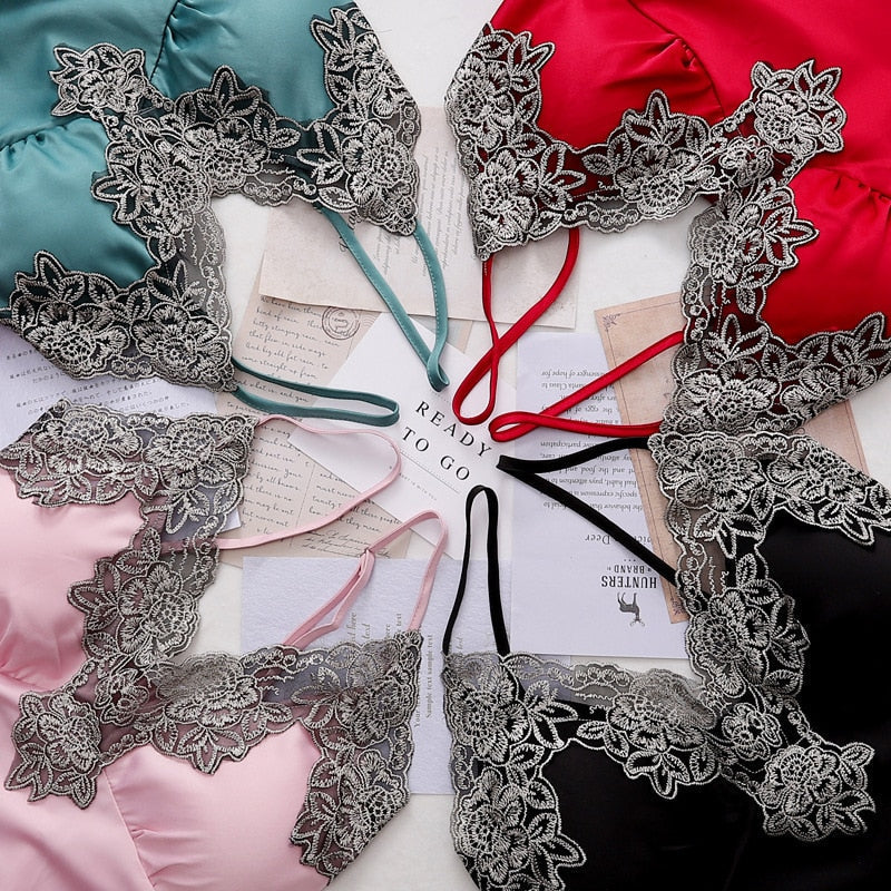 Luxurious Silk Sleepwear Set | Elegant Lace Trim Pajamas