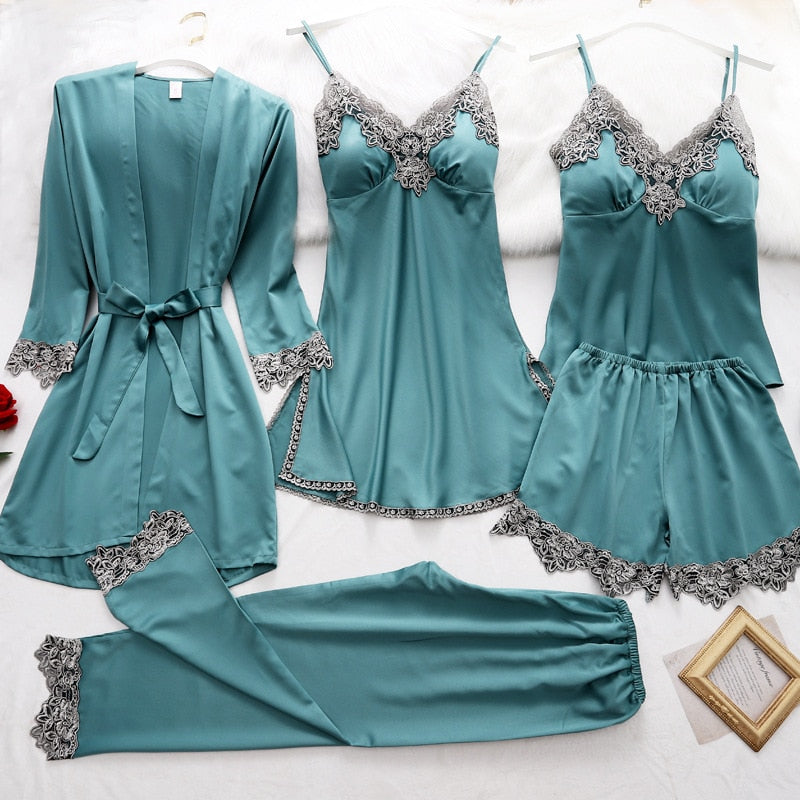 Luxurious Silk Sleepwear Set | Elegant Lace Trim Pajamas