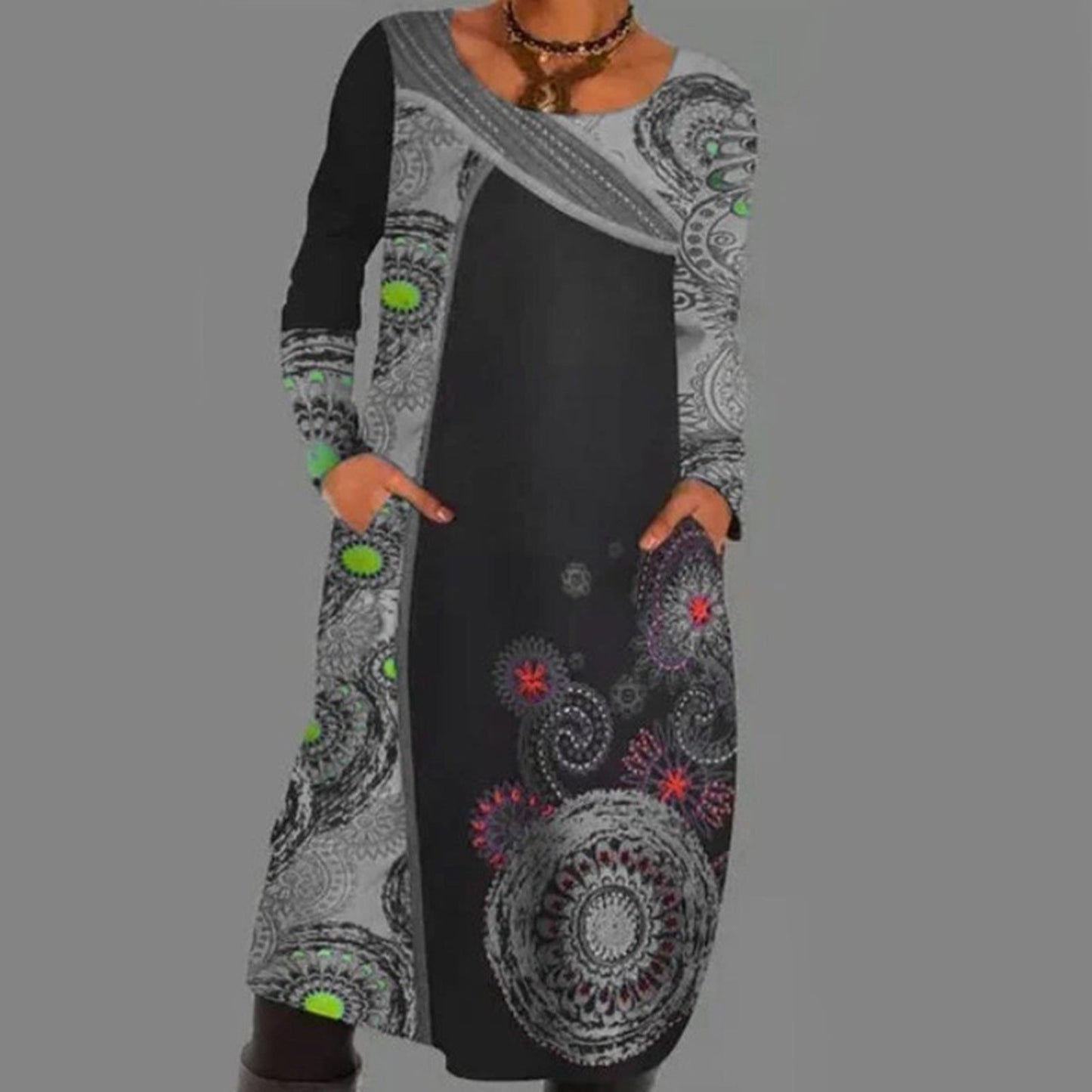 Mandala Print Midi Dress | Vibrant Bohemian Style Design