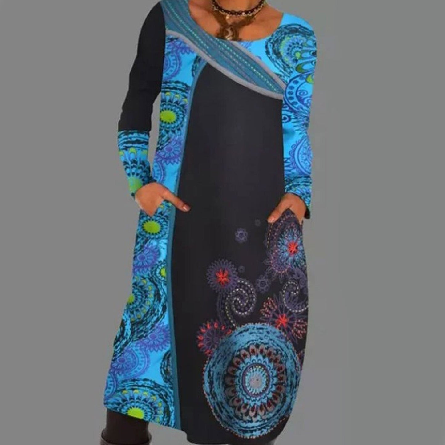 Mandala Print Midi Dress | Vibrant Bohemian Style Design