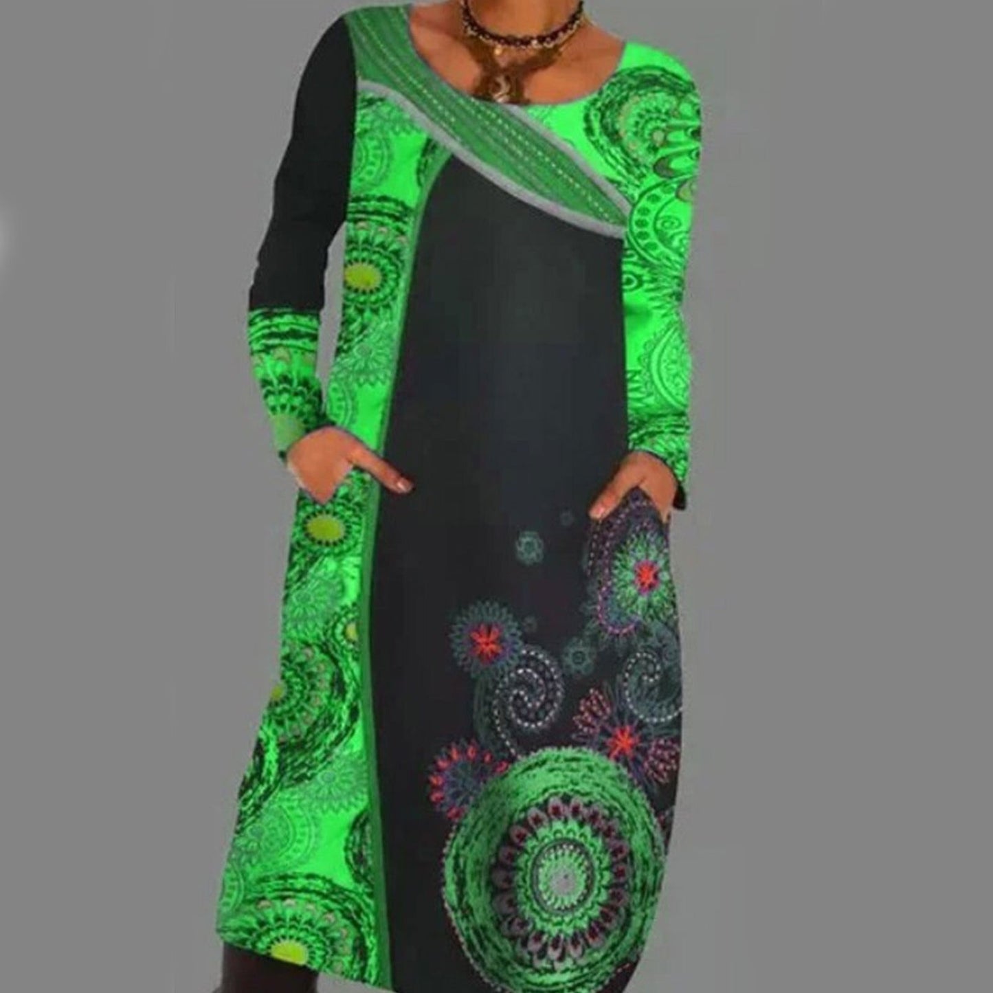 Mandala Print Midi Dress | Vibrant Bohemian Style Design