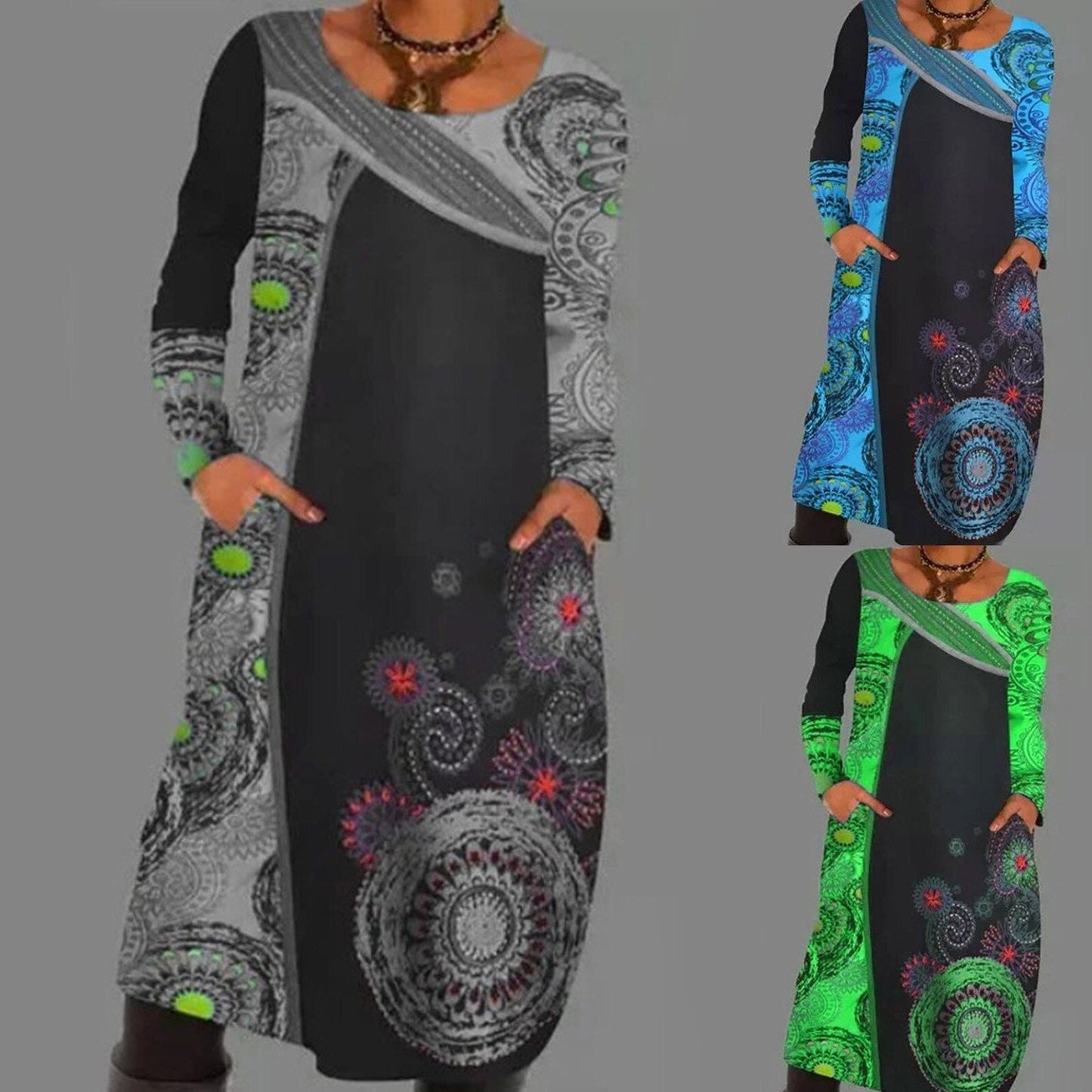 Mandala Print Midi Dress | Vibrant Bohemian Style Design