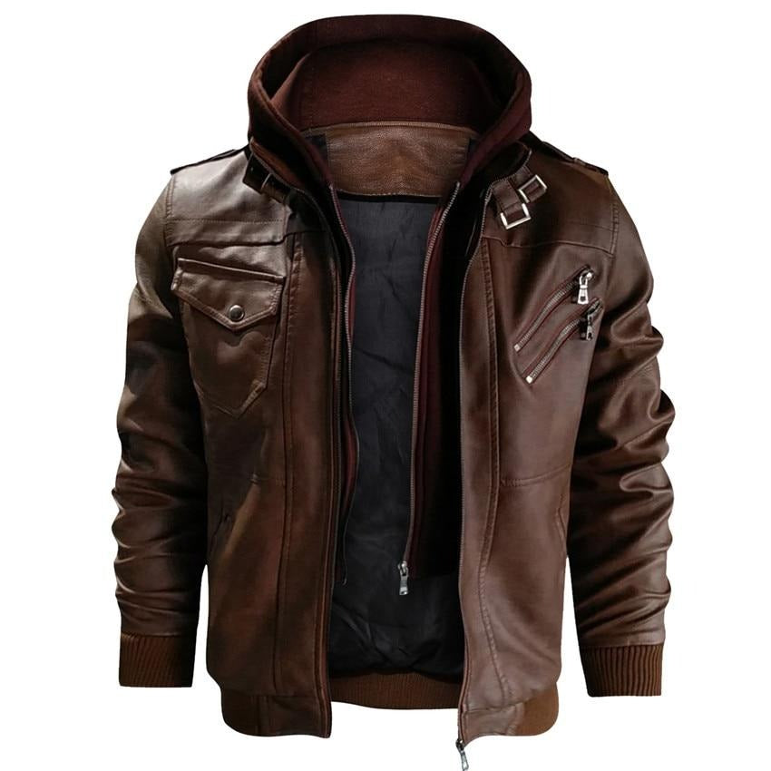 Men's Leather Jacket | Stylish Hooded Design with Premium Leather