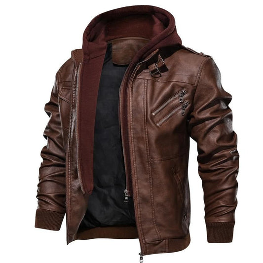 Men's Leather Jacket | Stylish Hooded Design with Premium Leather