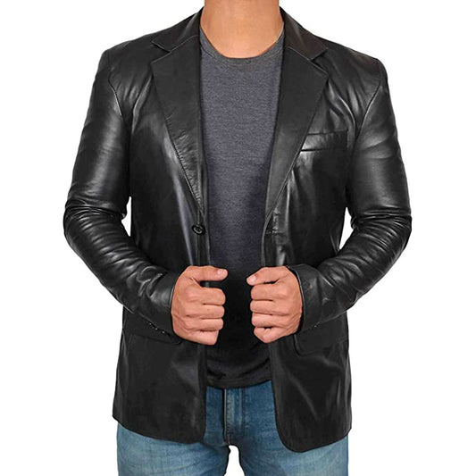 Men's Sleek Leather Blazer Jacket | Versatile Design