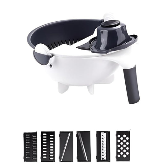 Multi-Functional Kitchen Bowl Set | Versatile Slicer and Strainer with Interchangeable Blades