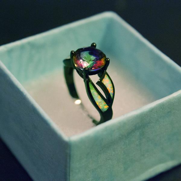 Mystic Rainbow Black Opal Ring | Timeless Elegance & Statement Jewelry