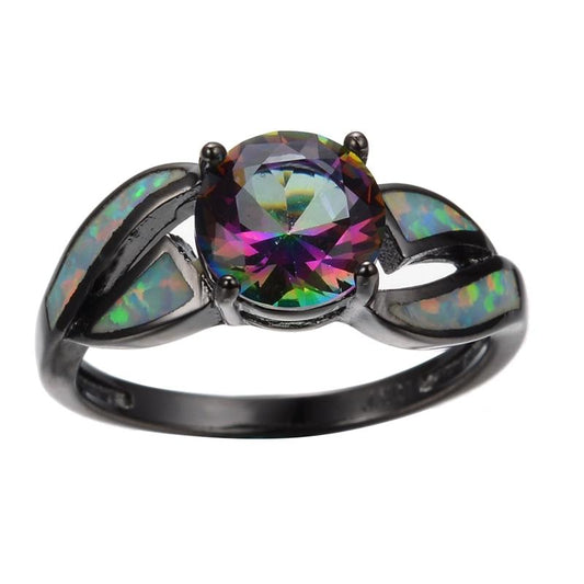 Mystic Rainbow Black Opal Ring | Timeless Elegance & Statement Jewelry