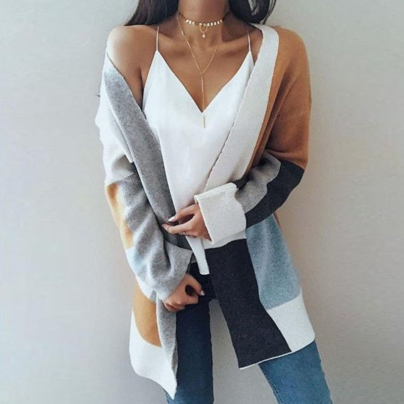 Patchwork Open Front Knit Cardigan | Cozy Style Chic