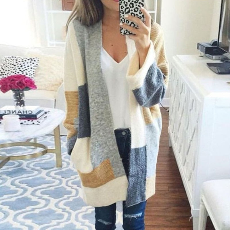 Patchwork Open Front Knit Cardigan | Cozy Style Chic