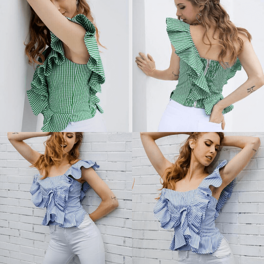 Ruffled Striped Tank Top | Chic Asymmetrical Design