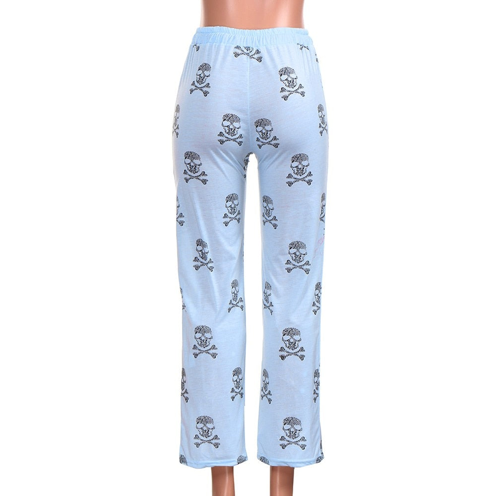 Skull Print Lounge Pants | Cozy Elastic Waist Edgy Loungewear