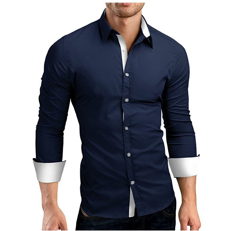 Sleek Men’s Dress Shirt | Contrast Collar Design | Premium Quality Men’s Shirt | Sophisticated Style Shirt