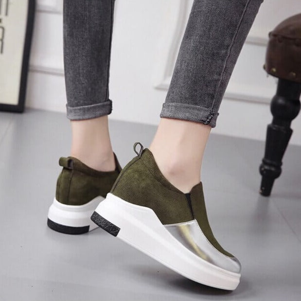 Sleek Slip-On Platform Sneakers | Metallic Accent Sneakers