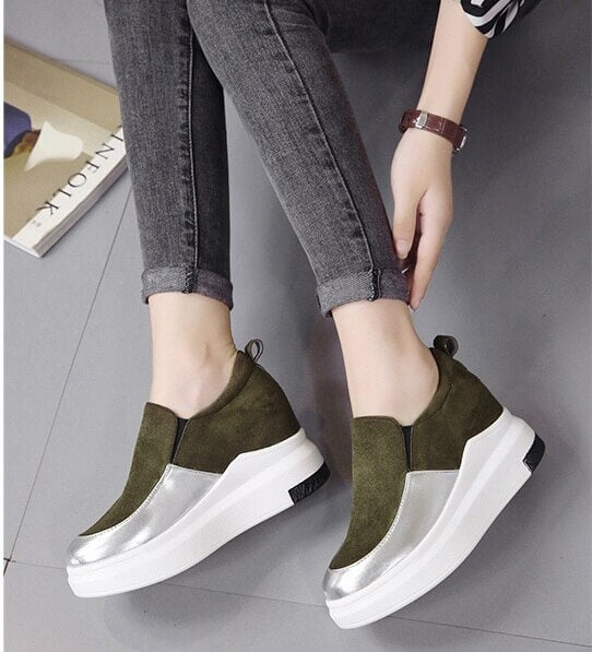 Sleek Slip-On Platform Sneakers | Metallic Accent Sneakers
