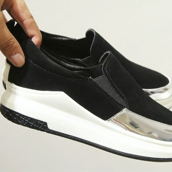 Sleek Slip-On Platform Sneakers | Metallic Accent Sneakers