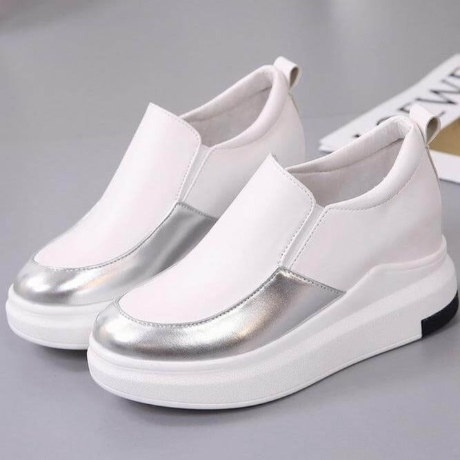 Sleek Slip-On Platform Sneakers | Metallic Accent Sneakers