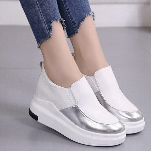 Sleek Slip-On Platform Sneakers | Metallic Accent Sneakers