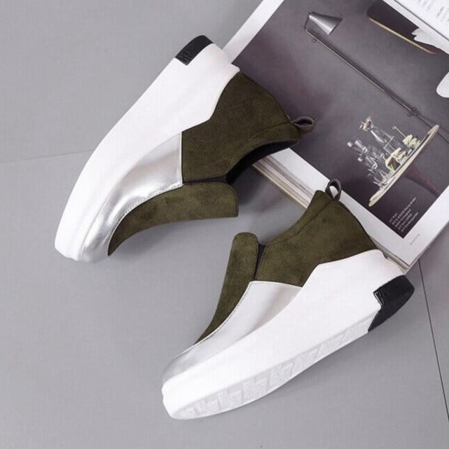 Sleek Slip-On Platform Sneakers | Metallic Accent Sneakers