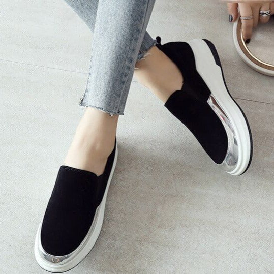 Sleek Slip-On Platform Sneakers | Metallic Accent Sneakers