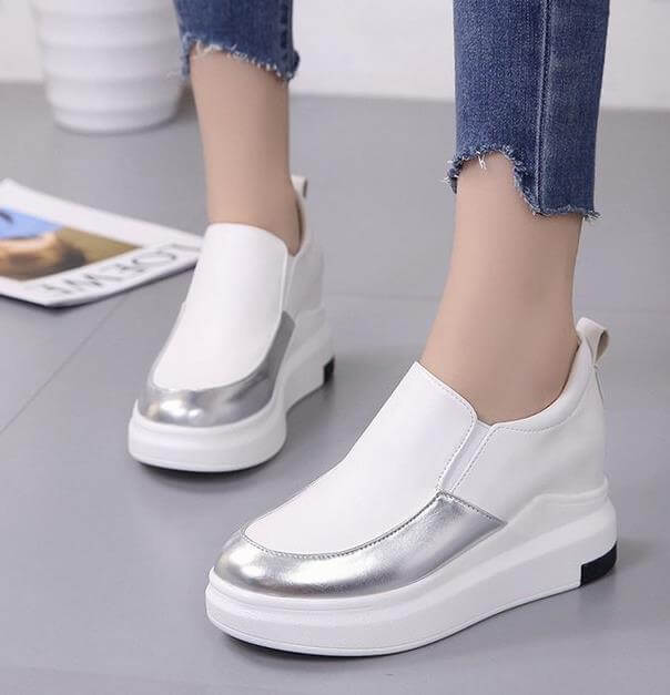 Sleek Slip-On Platform Sneakers | Metallic Accent Sneakers