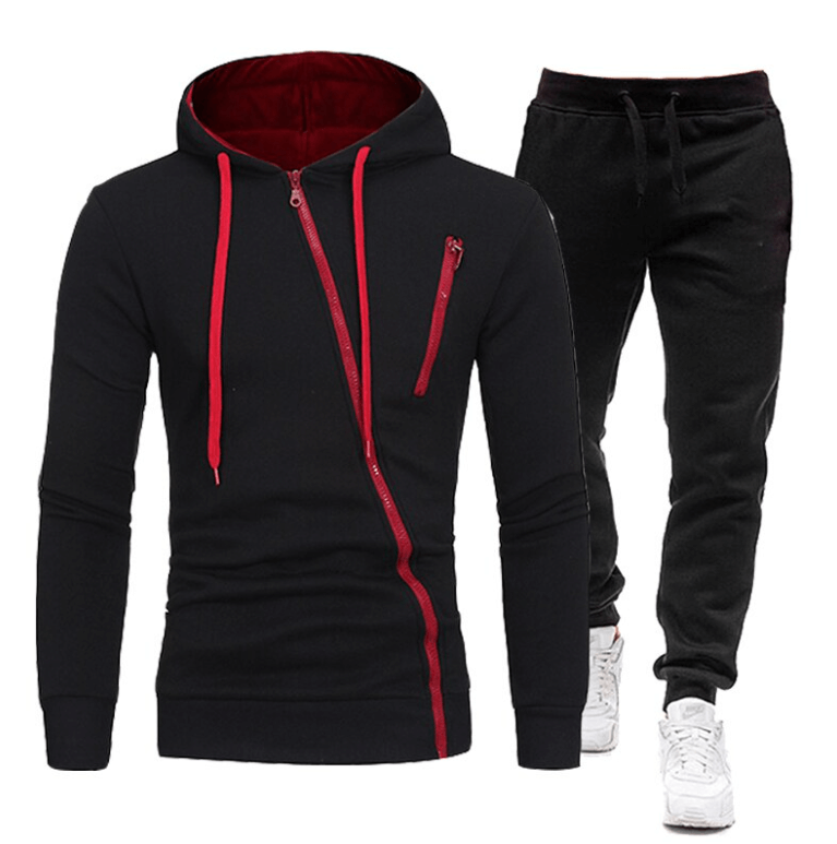 Street Style Hoodie & Joggers Set | Asymmetrical Zipper | Cotton Blend Comfort