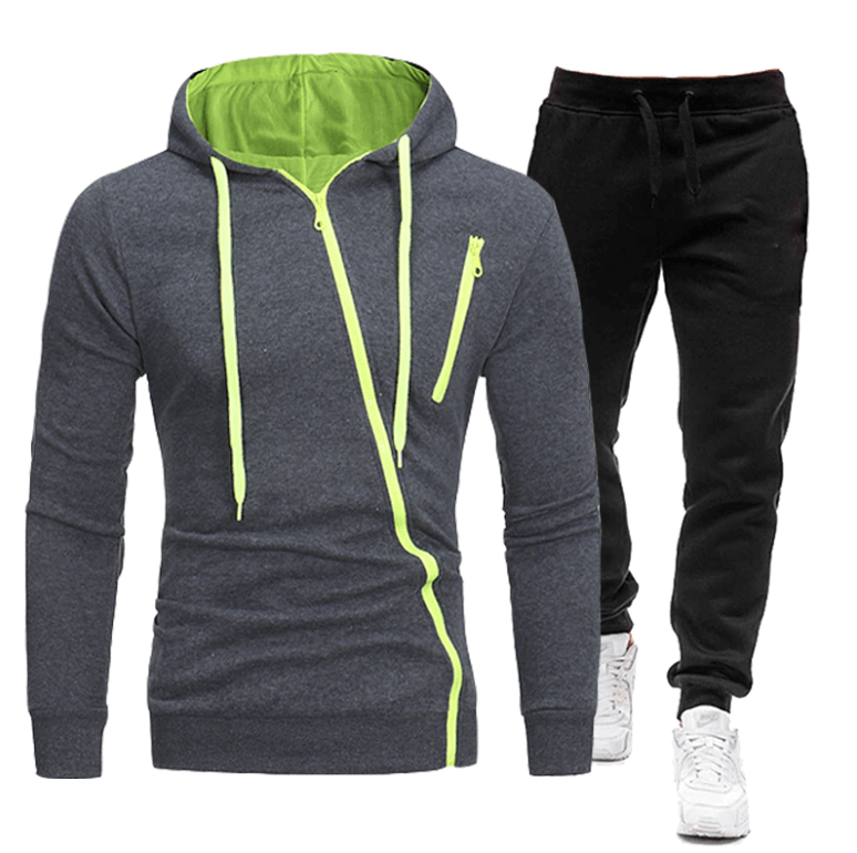 Street Style Hoodie & Joggers Set | Asymmetrical Zipper | Cotton Blend Comfort