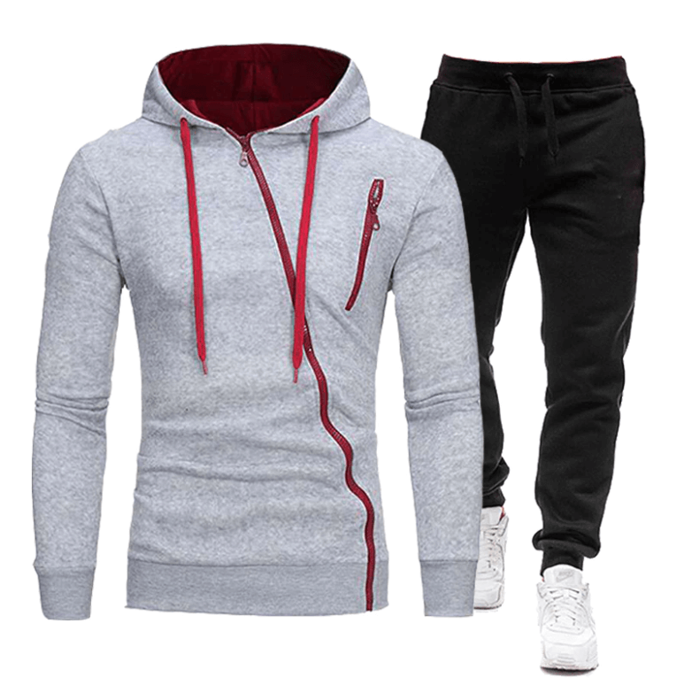 Street Style Hoodie & Joggers Set | Asymmetrical Zipper | Cotton Blend Comfort