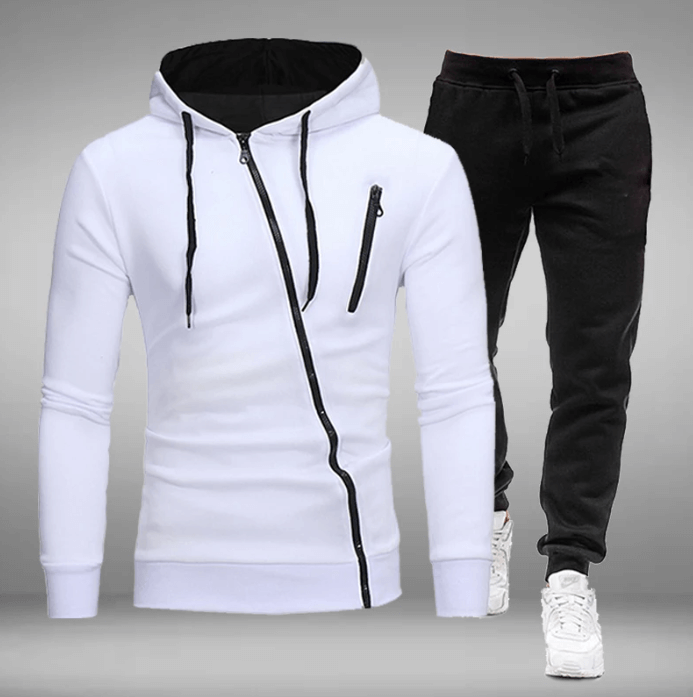 Street Style Hoodie & Joggers Set | Asymmetrical Zipper | Cotton Blend Comfort