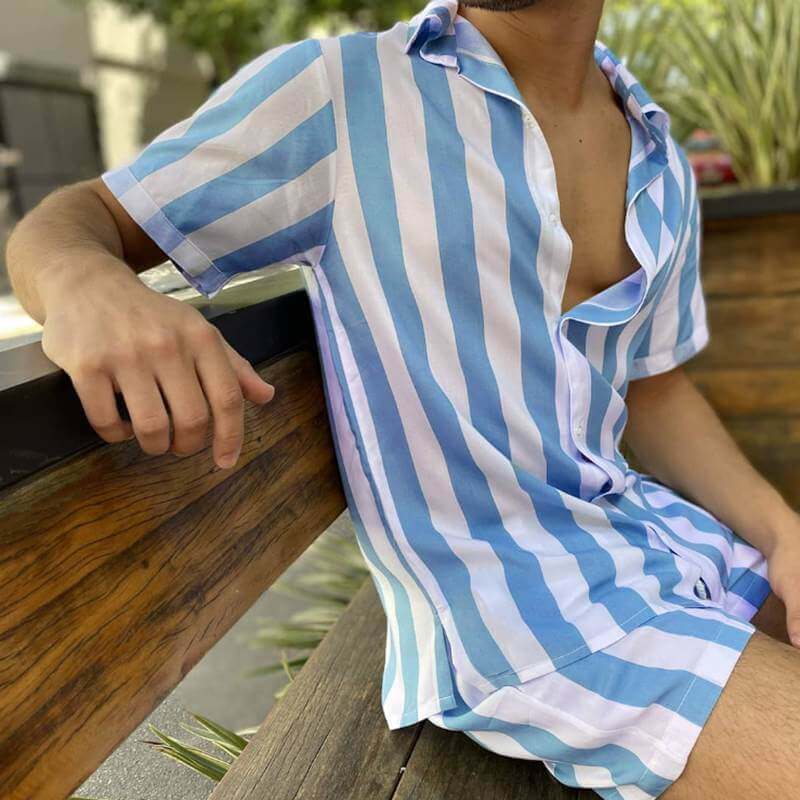 Striped Summer Shirt and Shorts Set | Breathable | Comfortable Fabric