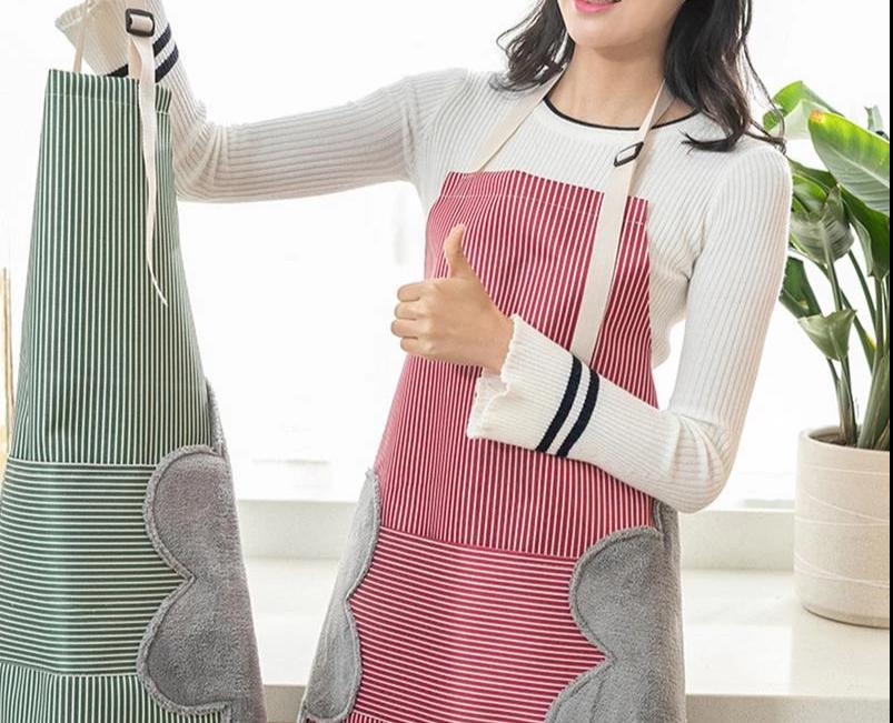 Stylish Cotton Kitchen Apron | Convenient Pocket & Towel Holder