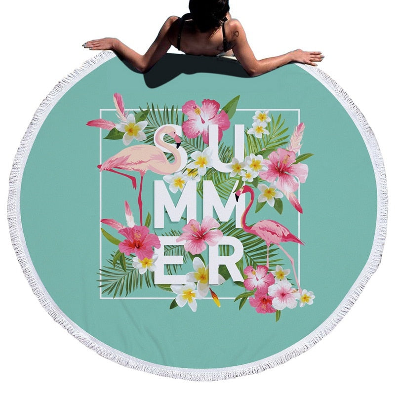 Tropical Beach Towel | Vibrant Round Beach Towel with Unique Tropical Patterns