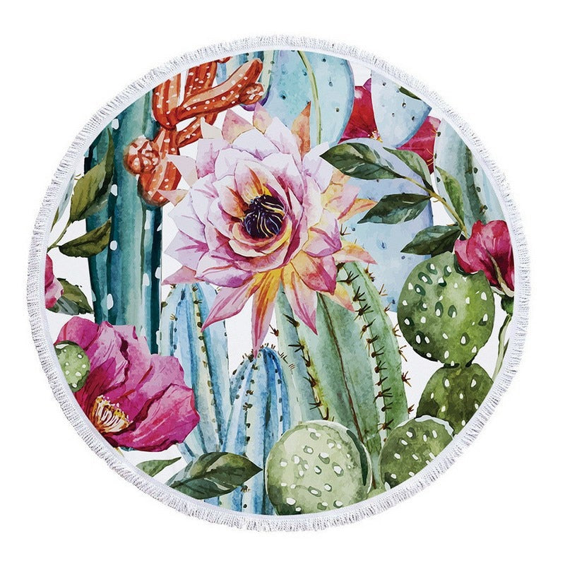 Tropical Beach Towel | Vibrant Round Beach Towel with Unique Tropical Patterns