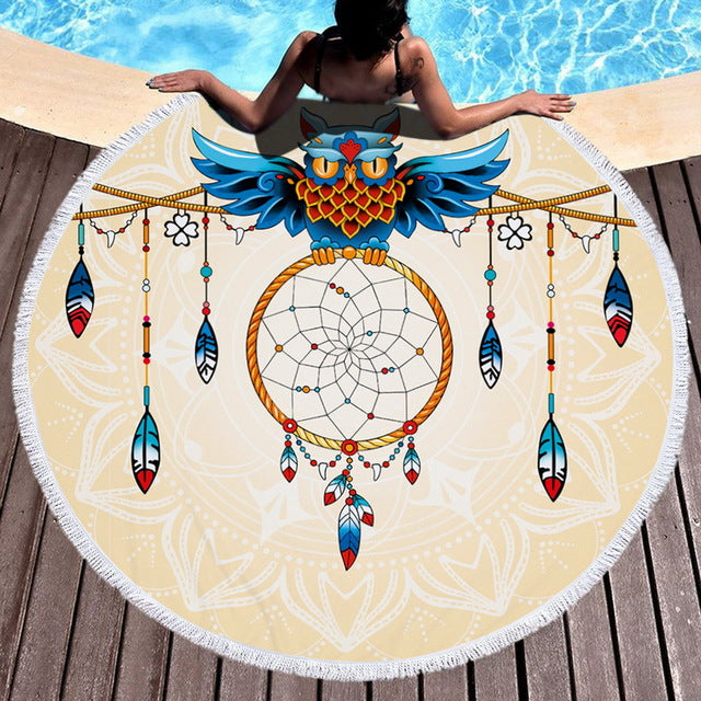 Tropical Beach Towel | Vibrant Round Beach Towel with Unique Tropical Patterns