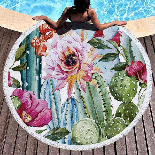 Tropical Beach Towel | Vibrant Round Beach Towel with Unique Tropical Patterns