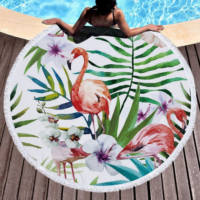 Tropical Beach Towel | Vibrant Round Beach Towel with Unique Tropical Patterns