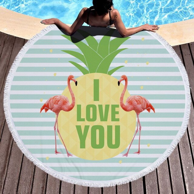 Tropical Beach Towel | Vibrant Round Beach Towel with Unique Tropical Patterns
