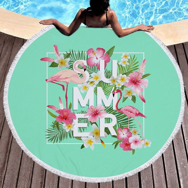 Tropical Beach Towel | Vibrant Round Beach Towel with Unique Tropical Patterns