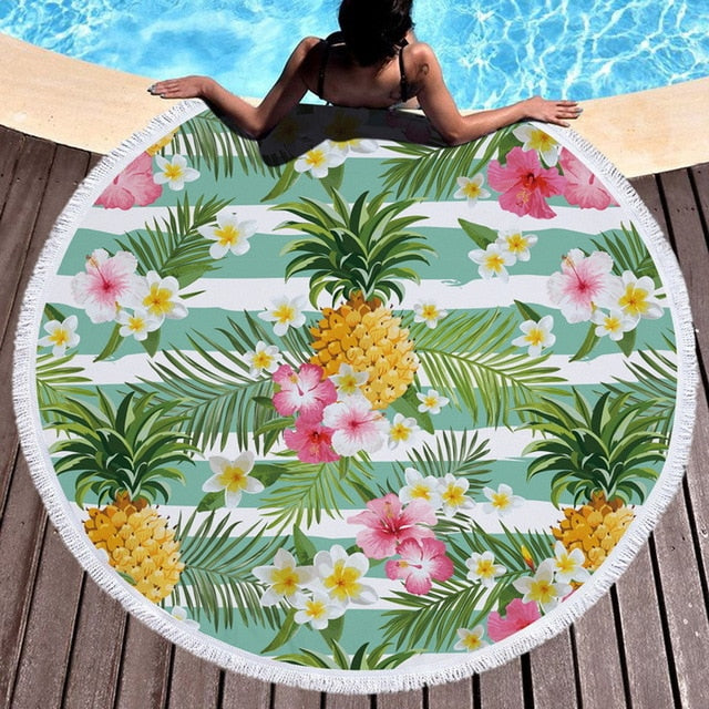 Tropical Beach Towel | Vibrant Round Beach Towel with Unique Tropical Patterns